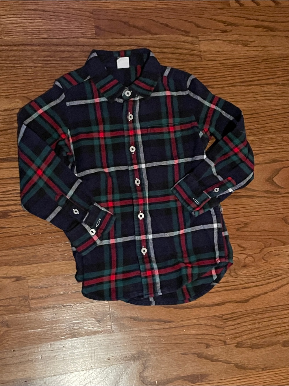 GAP Navy Plaid Button-Down Shirt with Red & Green Stripes